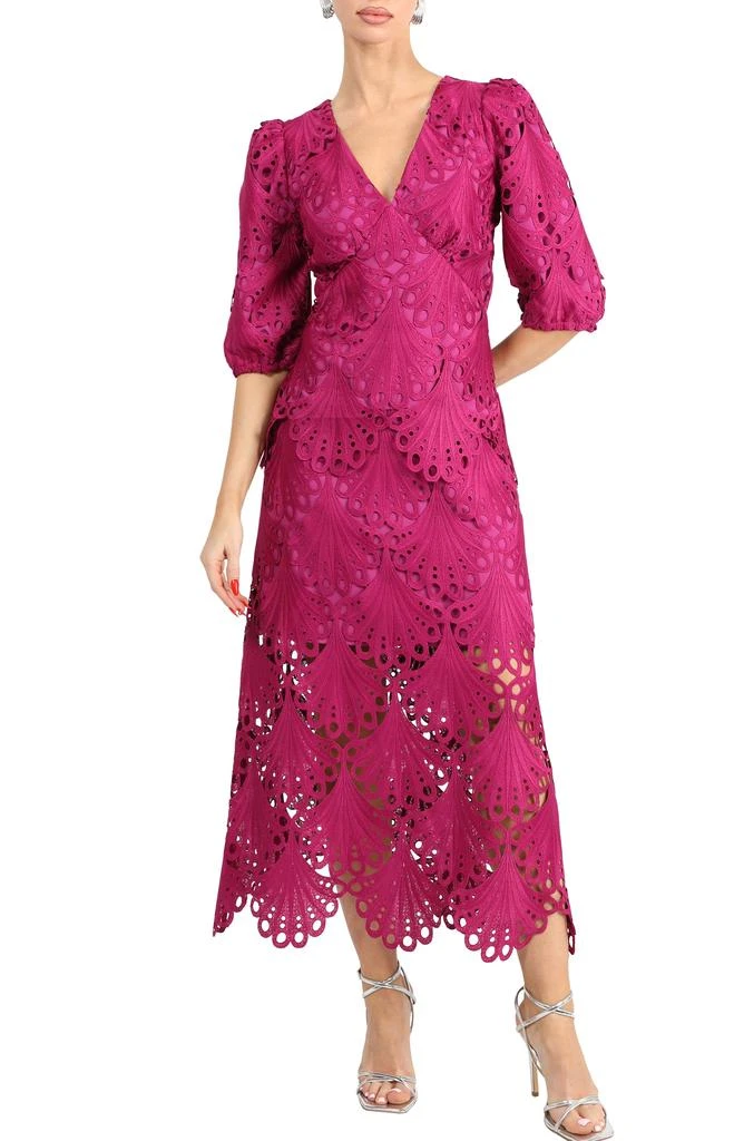 Adelyn Rae Kinsley Puff Sleeve Lace Midi Dress 4