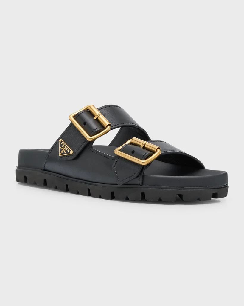 Prada Leather Dual-Buckle Slide Sandals 3
