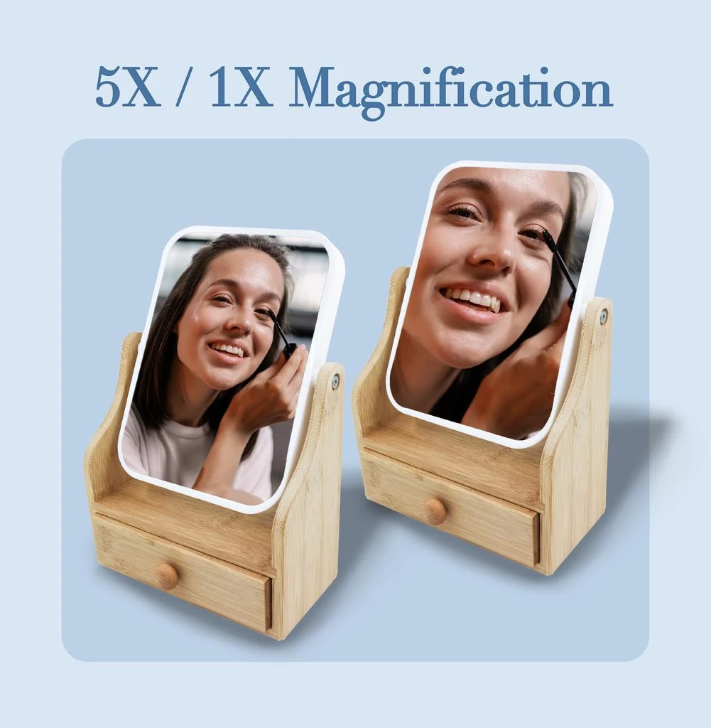 PURSONIC Dual-Sided Vanity Mirror with Bamboo Drawer Base 3