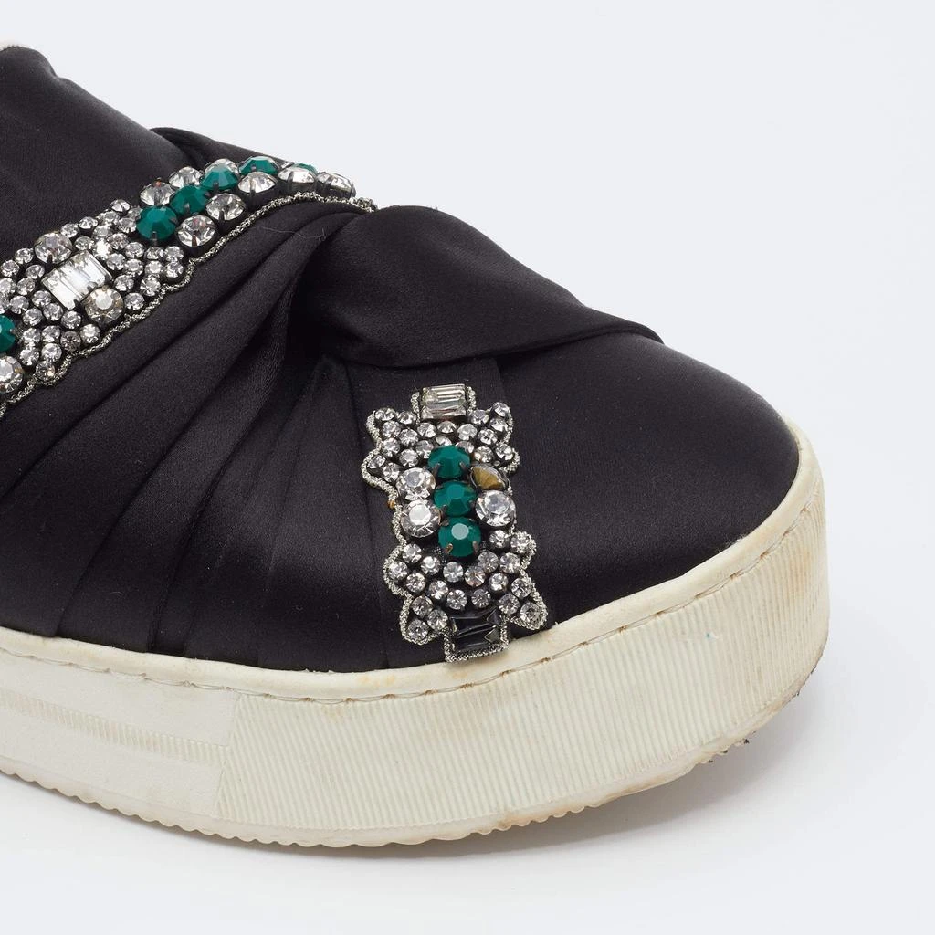 N°21 N21 Black/White Satin And Leather Crystal Embellished Platform Slip On Sneakers Size 37 7