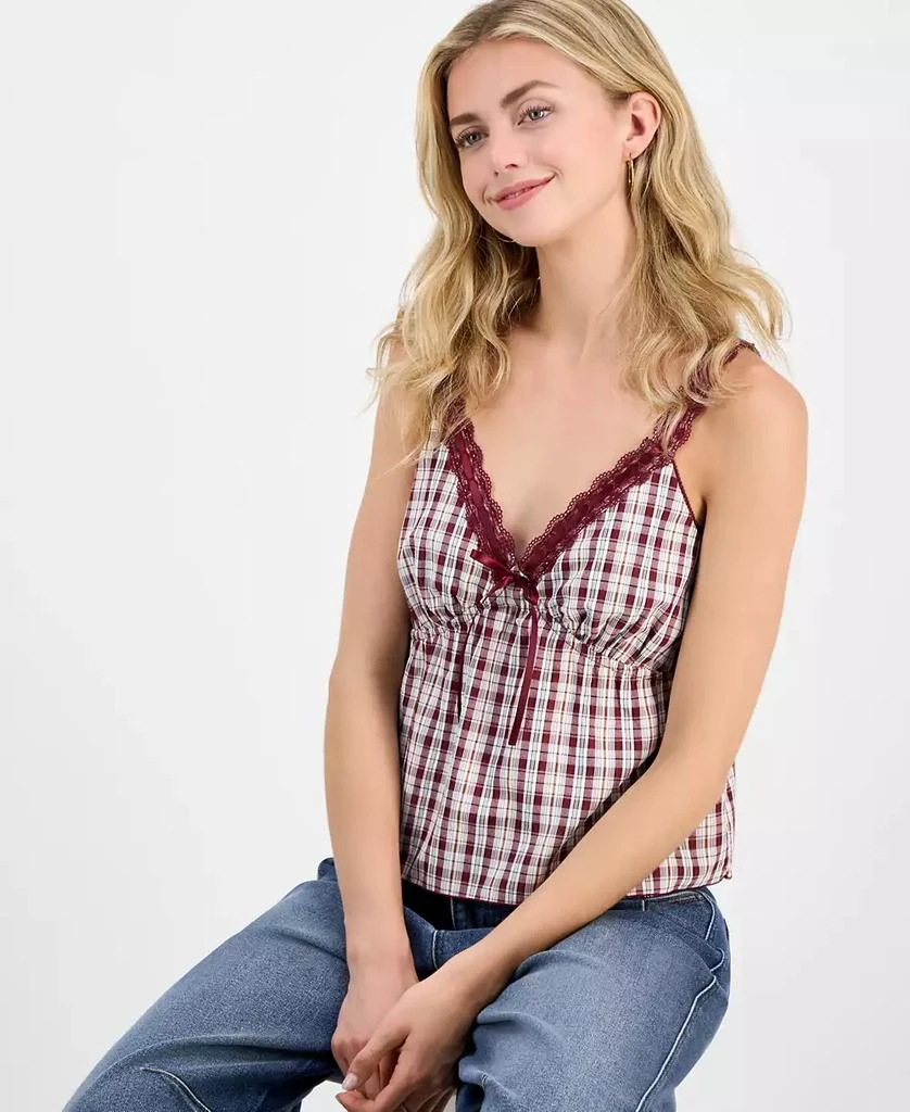 Madden Girl Juniors' Plaid Ribbon Babydoll Tank 2