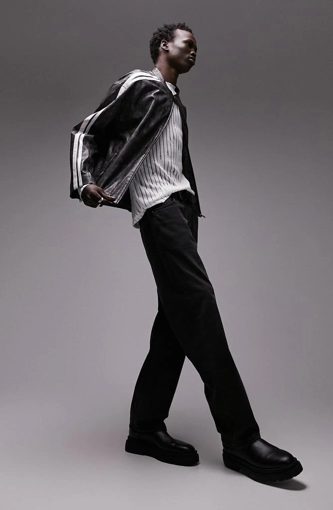 Topman Racing Stripe Faux Leather Biker Jacket 4