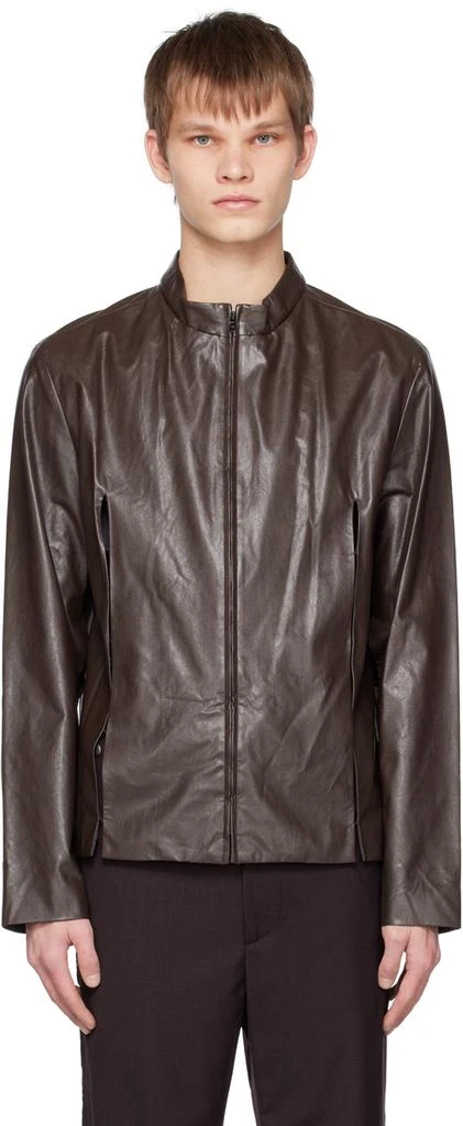 TheOpen Product SSENSE Exclusive Brown Slit Faux-Leather Jacket 1