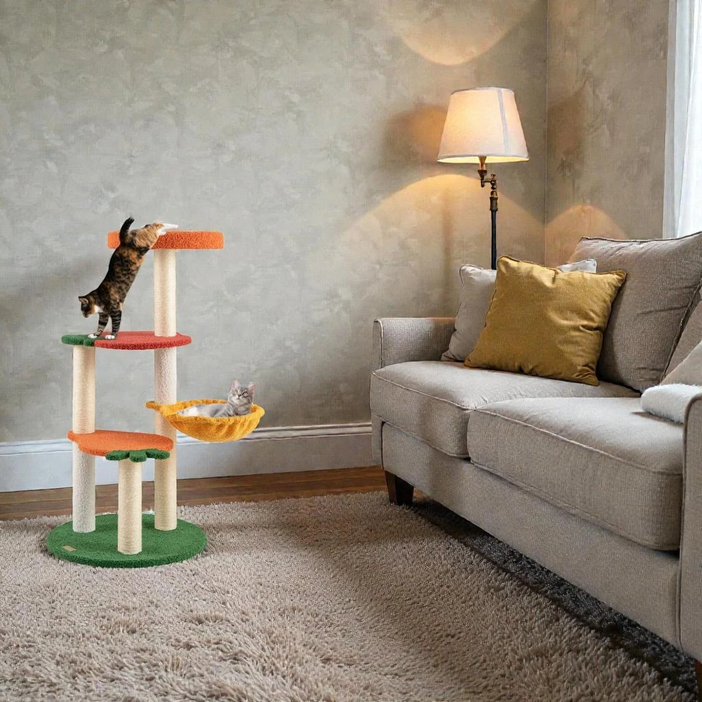 Hivvago Layered Feline Play Center Featuring Decorative Fruit-Shaped Perches
