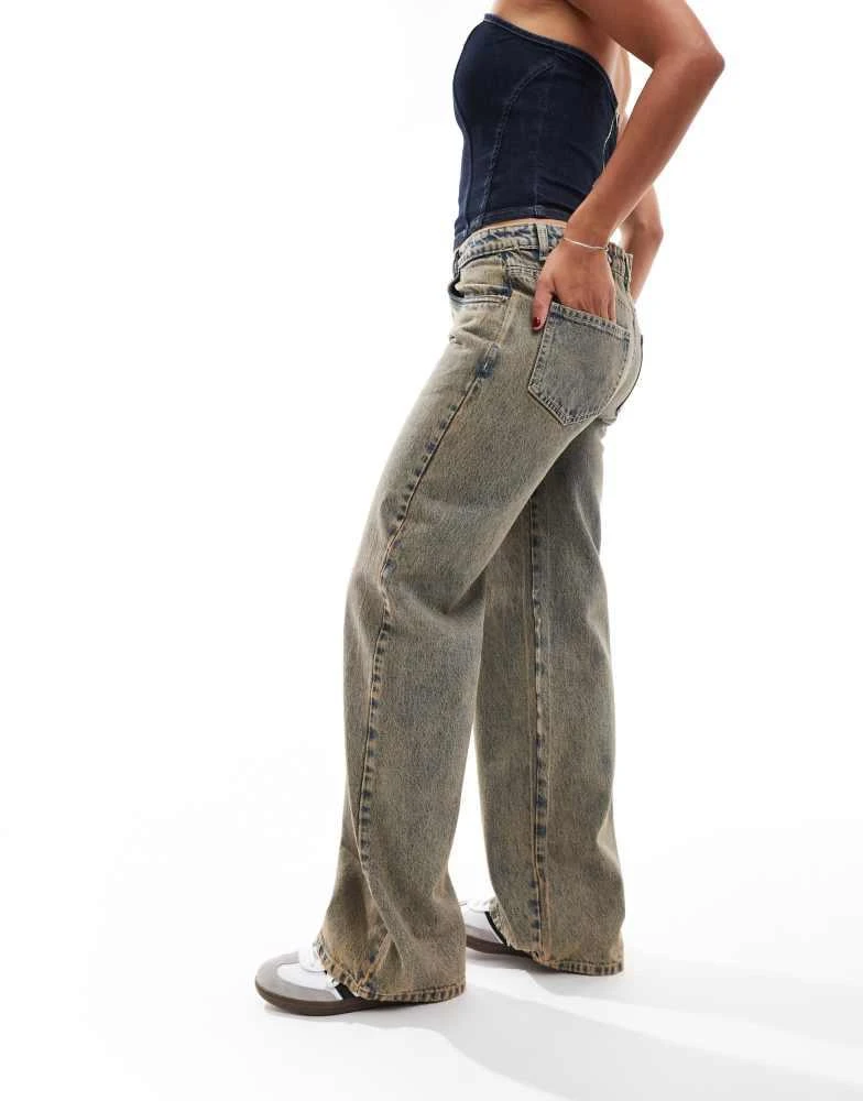 Daisy Street Daisy Street low rise boyfriend jeans in blue dirty wash 5