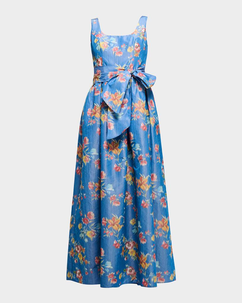 Shoshanna Wren Bow Floral-Print Midi Dress