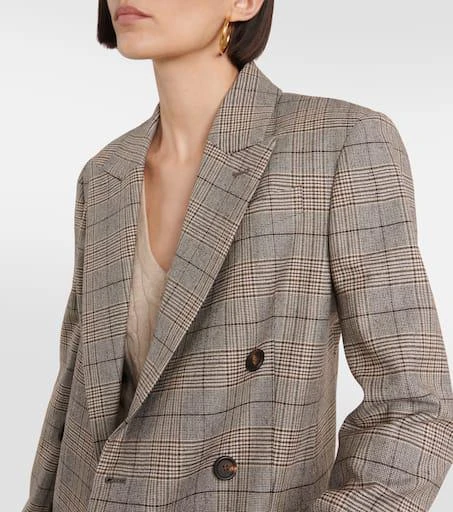 Brunello Cucinelli Checked wool and cotton-blend blazer 4