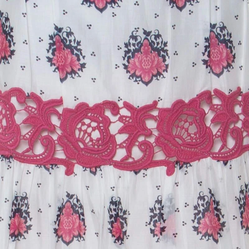 Philosophy di Alberta Ferretti Philosophy di Alberta Ferretti White & Pink Cotton Floral Print Lace Insert Maxi Skirt L 4