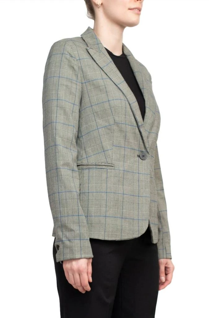 Premise Notched Collar Long Sleeve One Button Knit Blazer In Blue Grey Glen 2