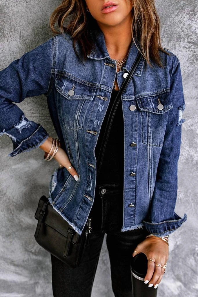 Pretty Bash Pretty Bash - Denim Distressed Raw Hem Jacket 1
