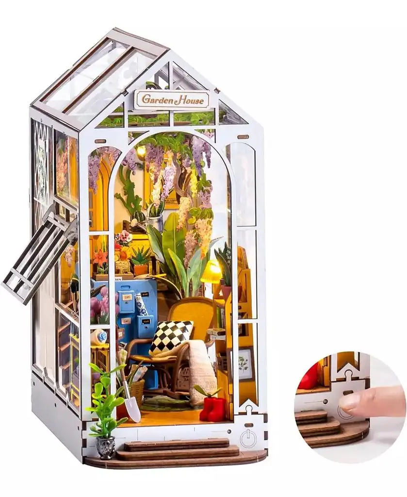 Robotime Book Nook Kit DIY Miniature House Kit, 3D Wooden Puzzle Garden House, Bookend Bookshelf Insert Decor, Diorama Kit Christmas Birthday Gift