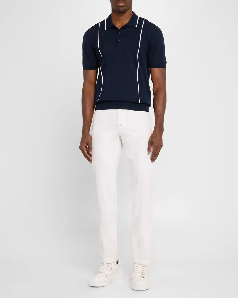 Kiton Men's Tipped Cotton Short-Sleeve Polo Sweater 2