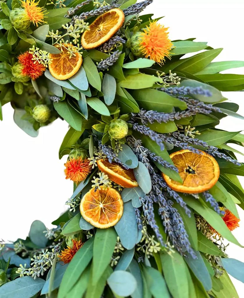 GreenishBlu Real Aromatic Wreath Bayleaf, Seeded Eucalyptus, Safflower, Dried Lavender and Dehydrated Orange Slices, 22" 2