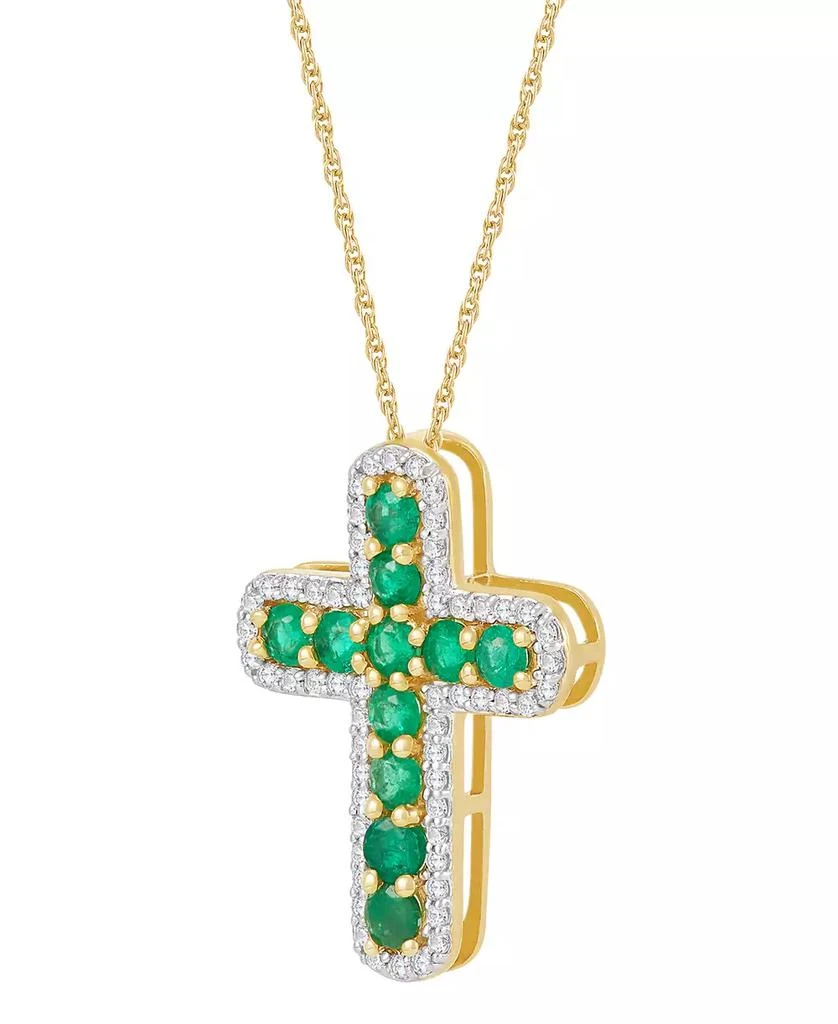 Macy's Emerald (5/8 ct. t.w.) & Diamond (1/5 ct. t.w.) Cross 18" Pendant Necklace in 14k Gold (Also in Ruby) 3