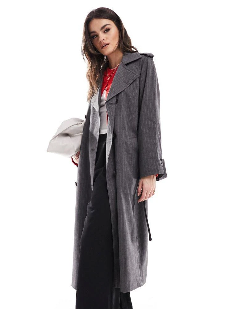 ASOS ASOS DESIGN oversized pinstripe trench coat in grey 4