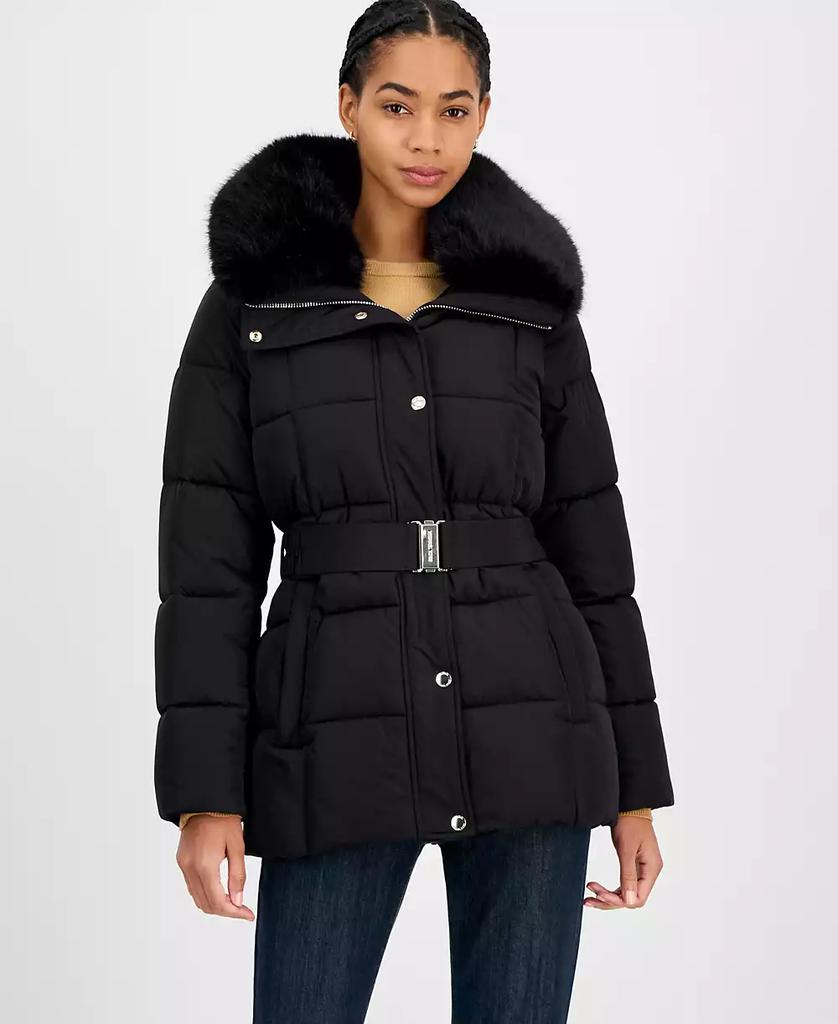 Michael Kors Women's Belted Hooded Faux-Fur-Collar Puffer Coat, Exclusively at Macy's