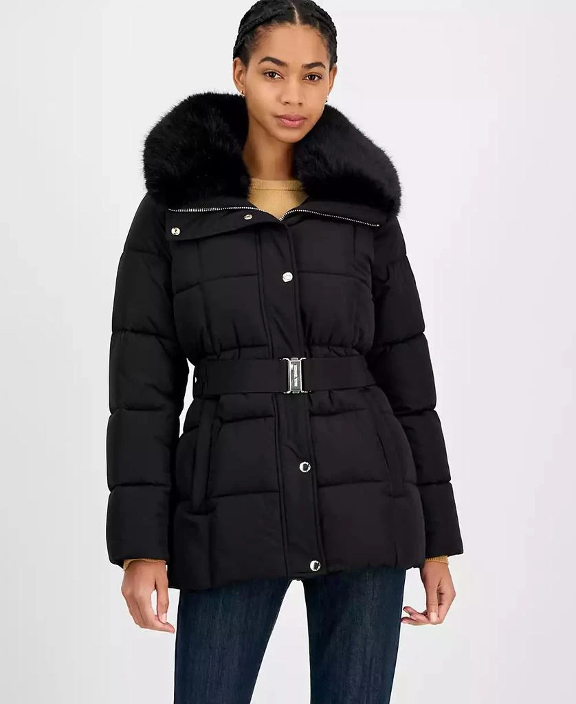 Michael Kors Women's Belted Hooded Faux-Fur-Collar Puffer Coat, Exclusively at Macy's 1