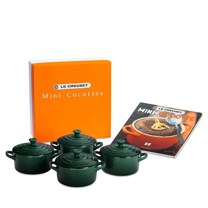 Le Creuset Set of 4 Mini Cocottes with Mini-Cocotte Cookbook