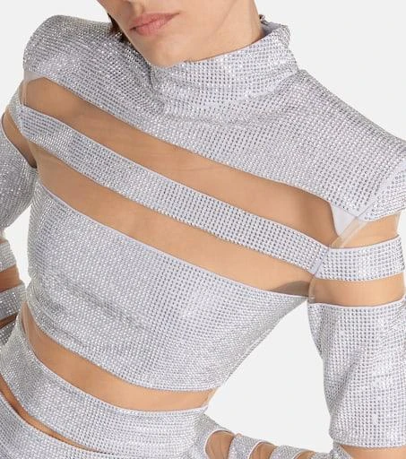 Balmain Mesh-paneled embellished top 5