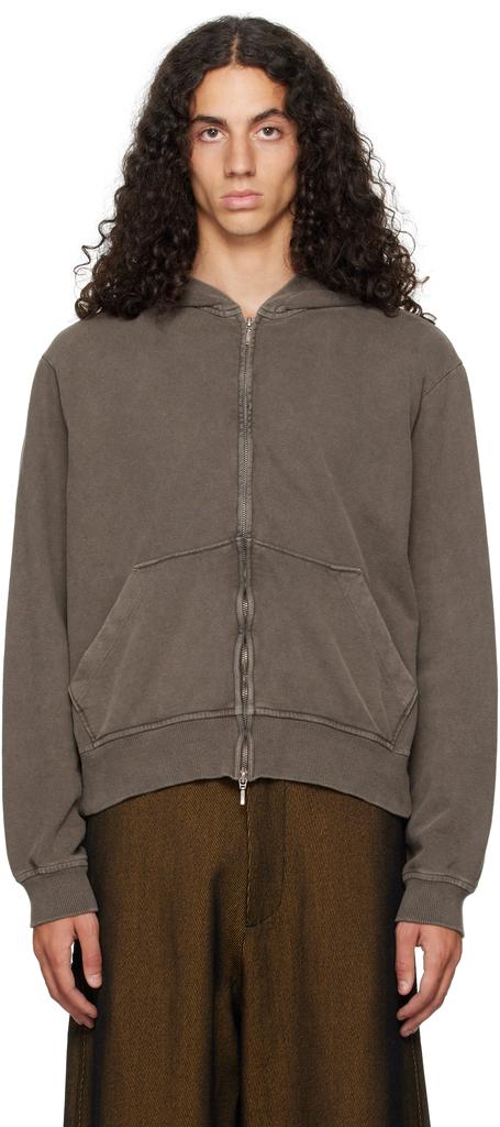 Omar Afridi Brown Shabby Full Zipped Hoodie