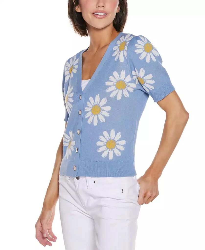 Belldini Women's Daisy Jacquard V-Neck Cardigan Sweater 3