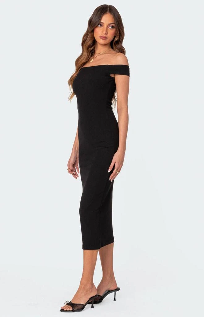 Edikted Kyla Off Shoulder Ribbed Midi Dress 2