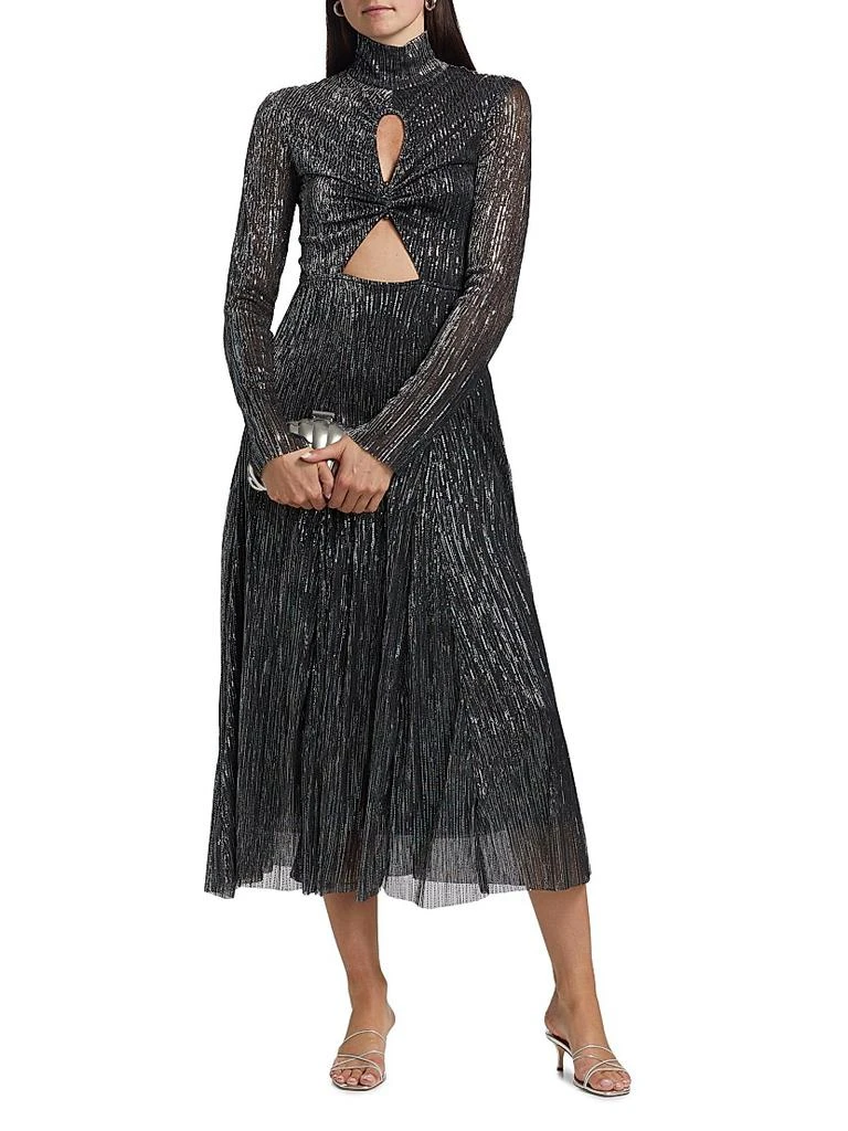 Sabina Musáyev Nalani Metallic Pleated Cut Out Midi-Dress 3