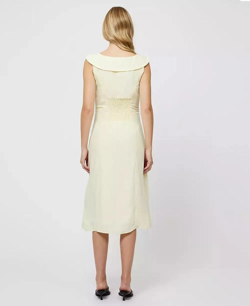 French Connection Women's Birdie Butter Yellow Linen Collared Midi Dress 2