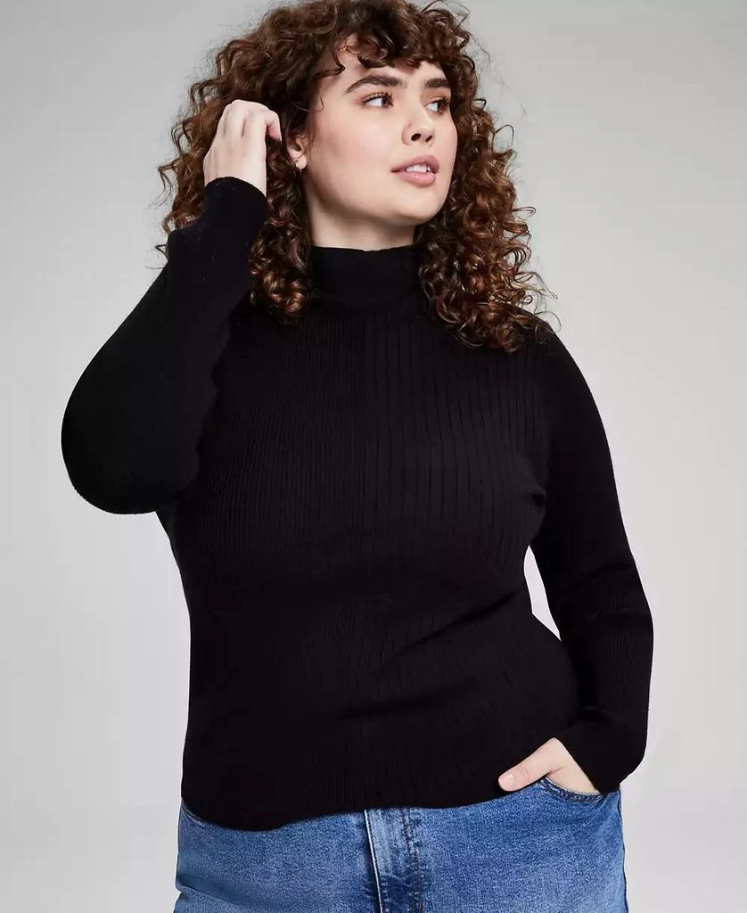 And Now This Trendy Plus Size Mock Neck Ribbed Sweater, Created for Macy's 1