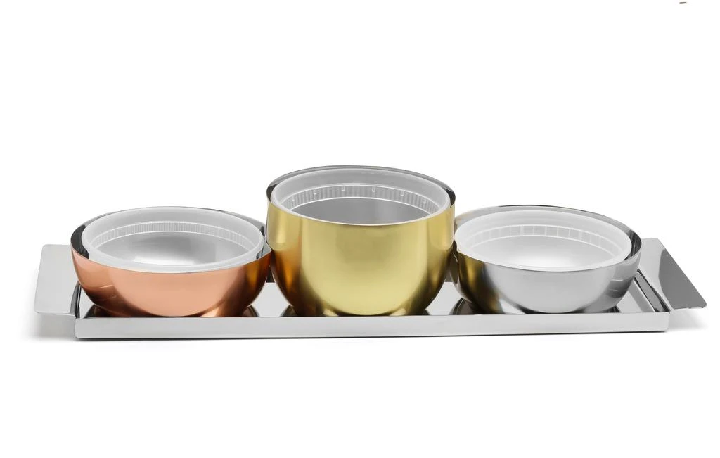 Classic Touch Decor Rectangular Tray with 3 Multi Colored Dip Container Bowls 1