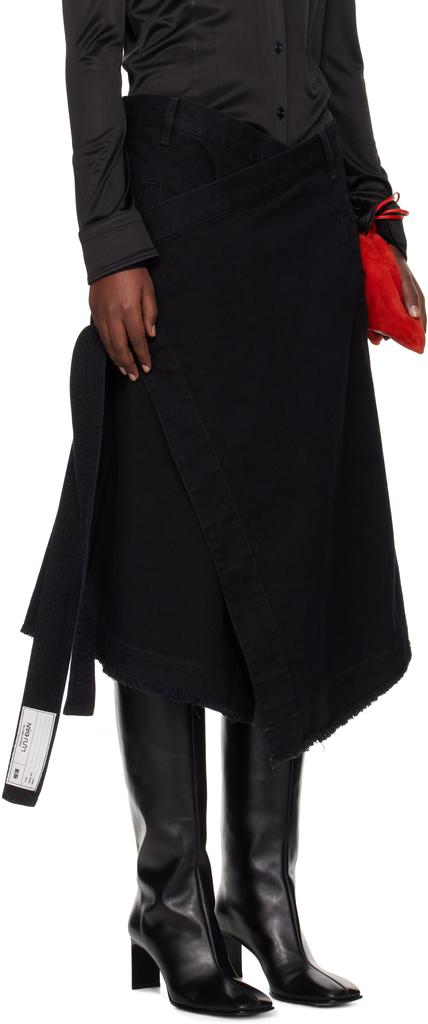 LU'U DAN Black Apron Denim Midi Skirt