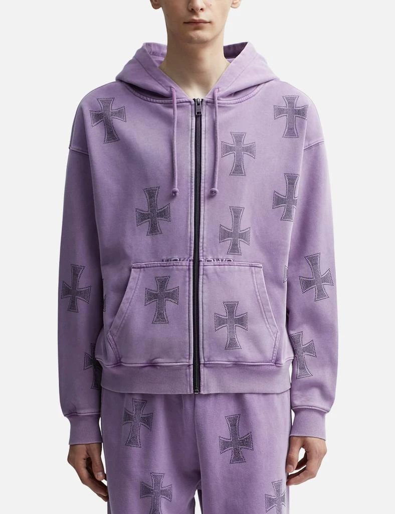 UNKNOWN WASHED PURPLE BLACK RHINESTONE HOODIE 3