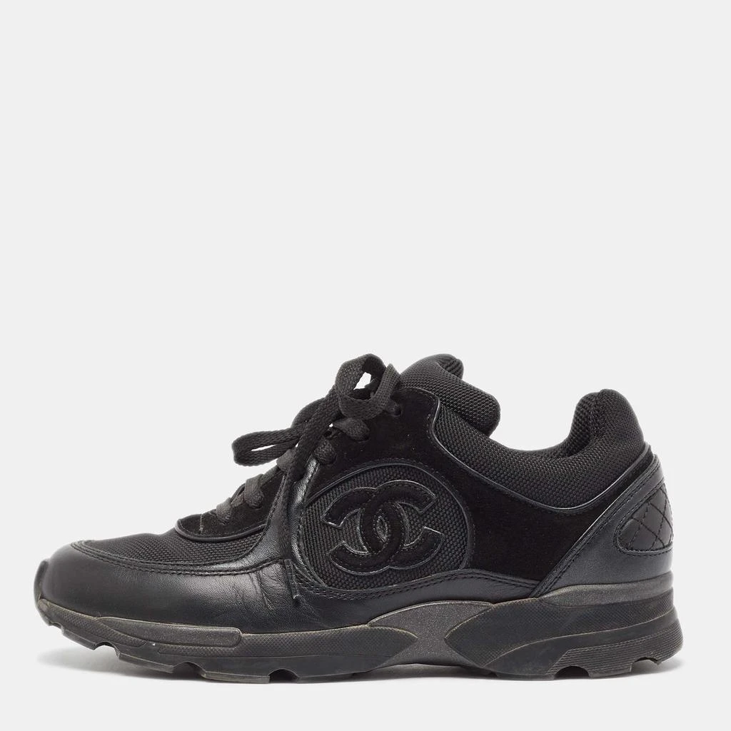 Chanel Chanel Black Mesh and Suede CC Low Top Sneakers Size 37 1