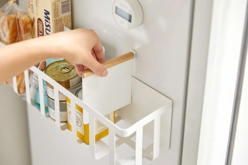 Yamazaki Home Magnetic Storage Basket, Steel + Wood, Magnetic, Sliding Divider, No Assembly 5