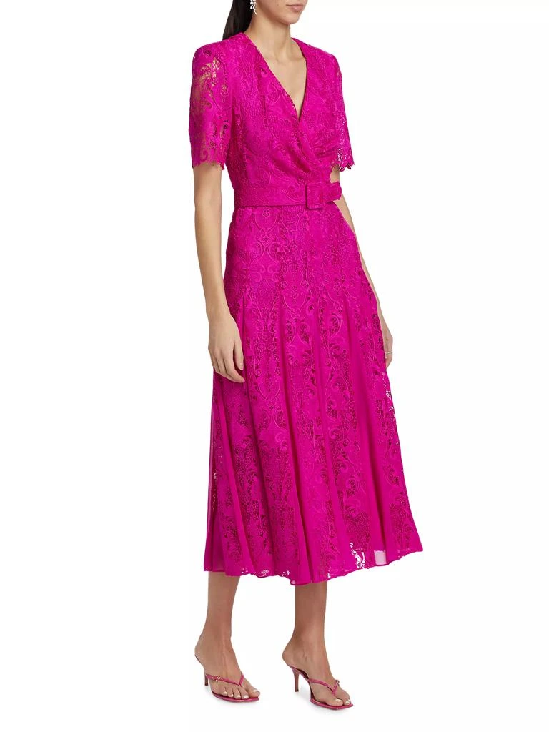 Badgley Mischka Lace Georgette Belted Midi-Dress 2