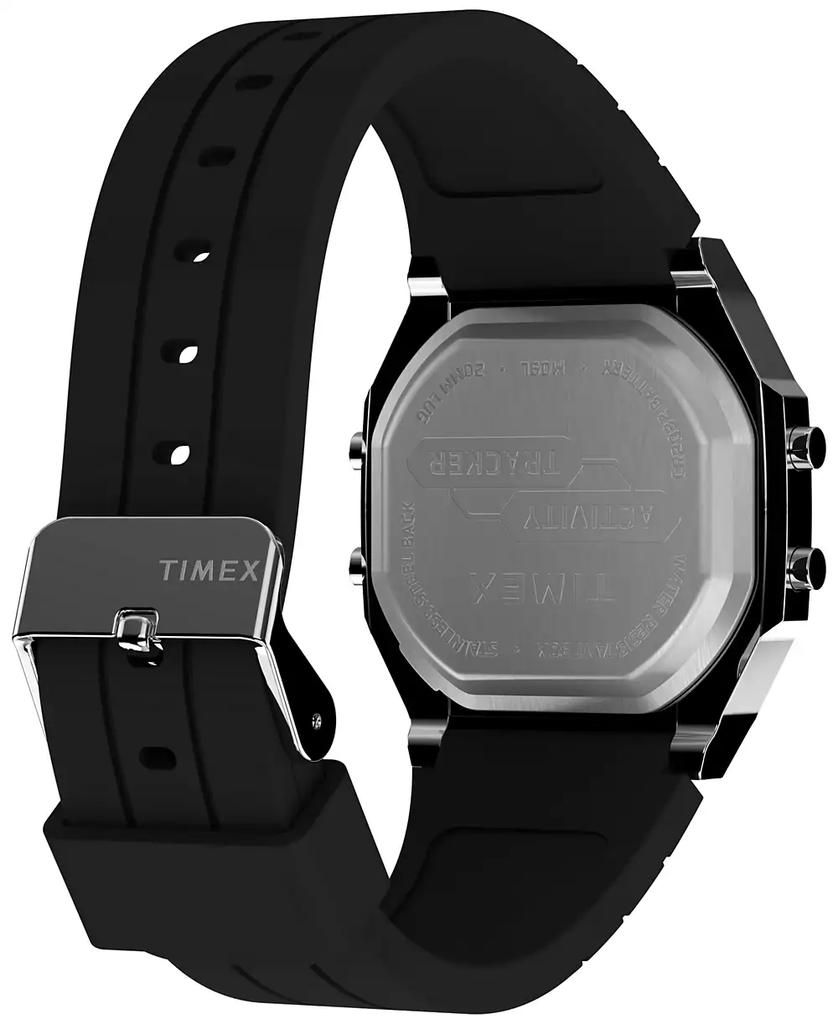 Timex Unisex Activity Tracker Digital Black Silicone Strap 40mm Octagonal Watch