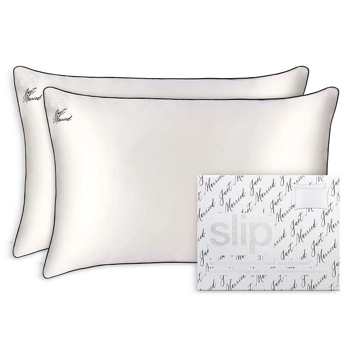 Slip Just Married Embroidered Silk Pillowcase Set