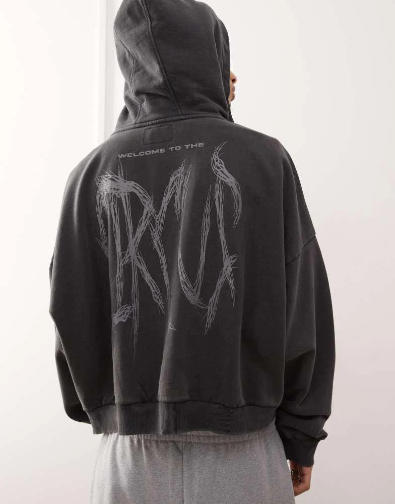 PacSun Pacsun graphic zip through hoodie in washed  black 1