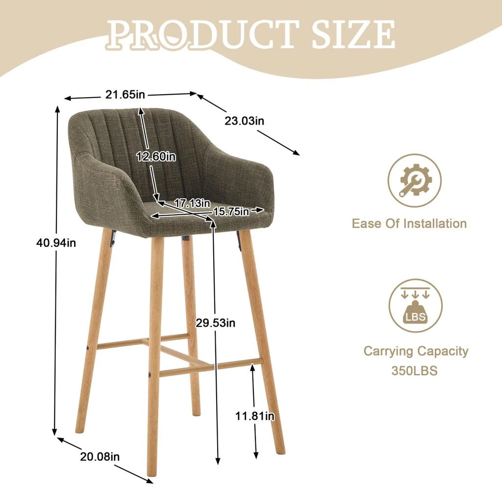 Streamdale Furniture Streamdale Modern Linen Bar Stools Set of 2 with Back 
Armrest 6