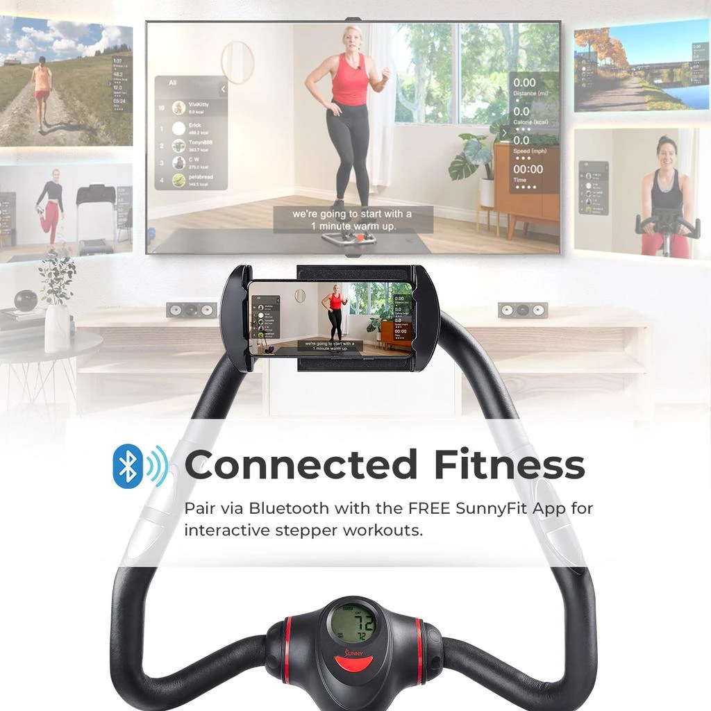 Sunny Health & Fitness Smart Heavy Duty Power Stepper with Handlebar and Resistance Bands 4