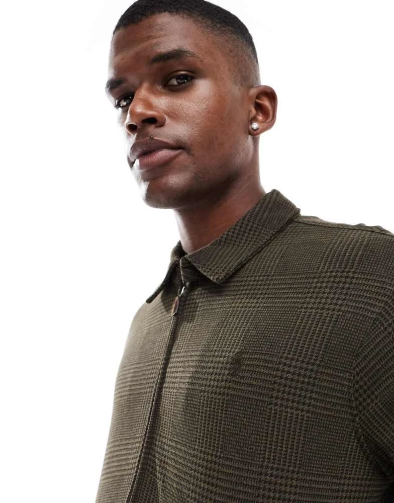 Ralph Lauren Polo Ralph Lauren Bayport icon logo prince of wales check print jersey jacket in olive green 4