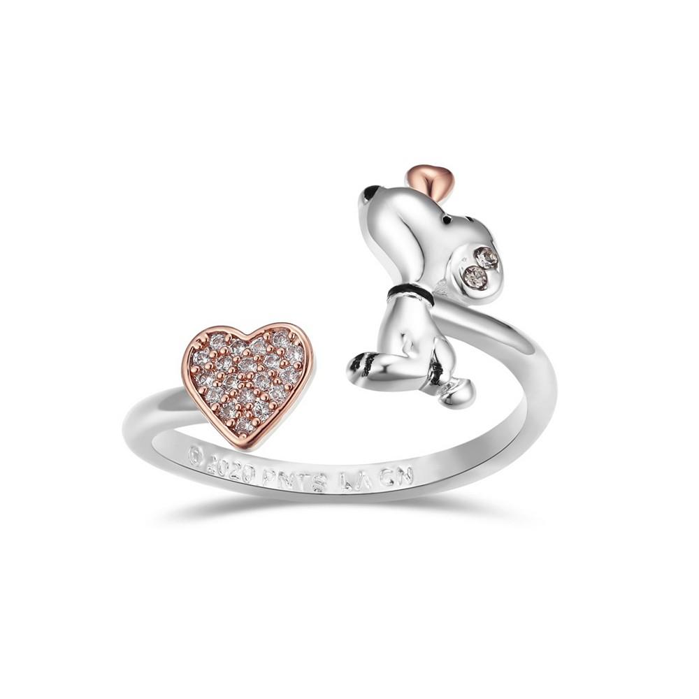 Peanuts Snoopy and Pave Crystal Heart Bypass Ring