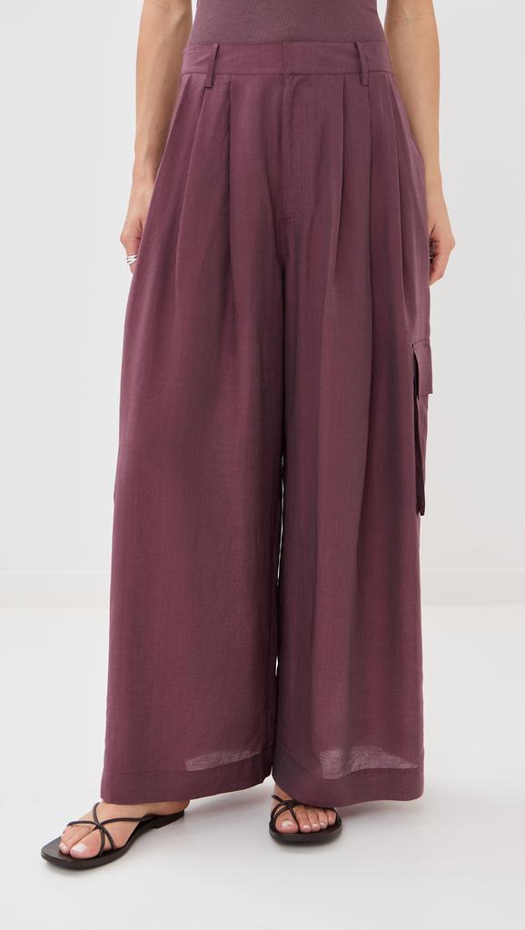 Tibi Silk Voile Cargo Triple Pleat Pants