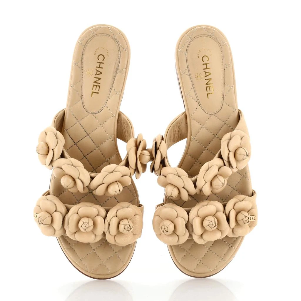 Chanel Women's Camellia Double Strap Sandals Leather 2