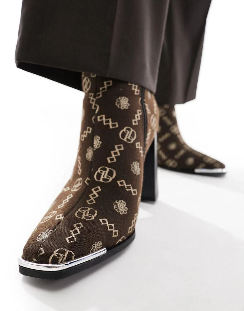 ASOS ASOS DESIGN heeled chelsea boot in brown monogram knit 3