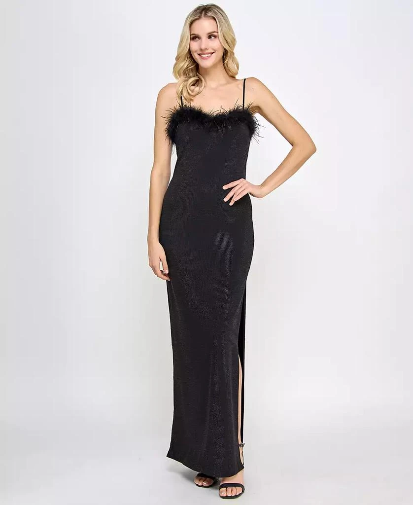 Speechless Juniors' Feather-Trim Studded Sweetheart Gown, Created for Macy's 1