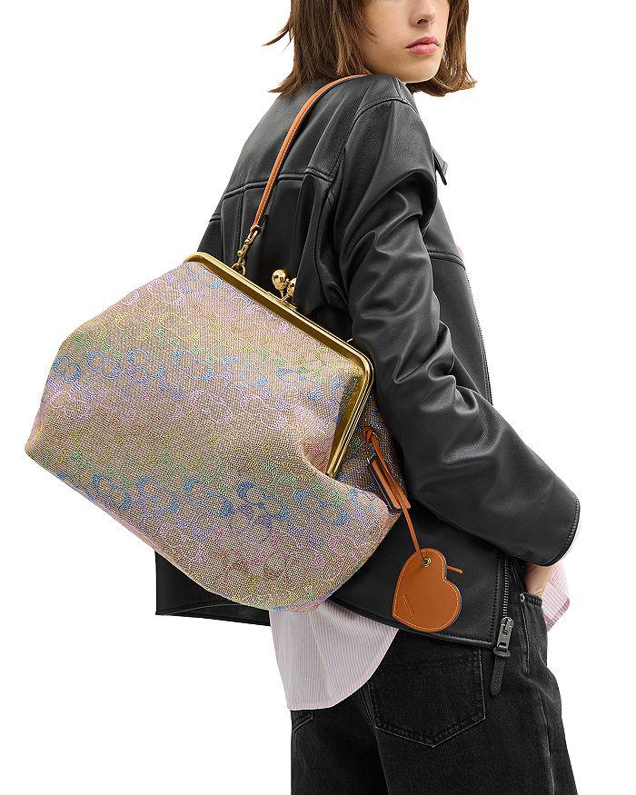 Coach Kisslock Frame Medium Crystal Signature Jacquard Hobo Bag