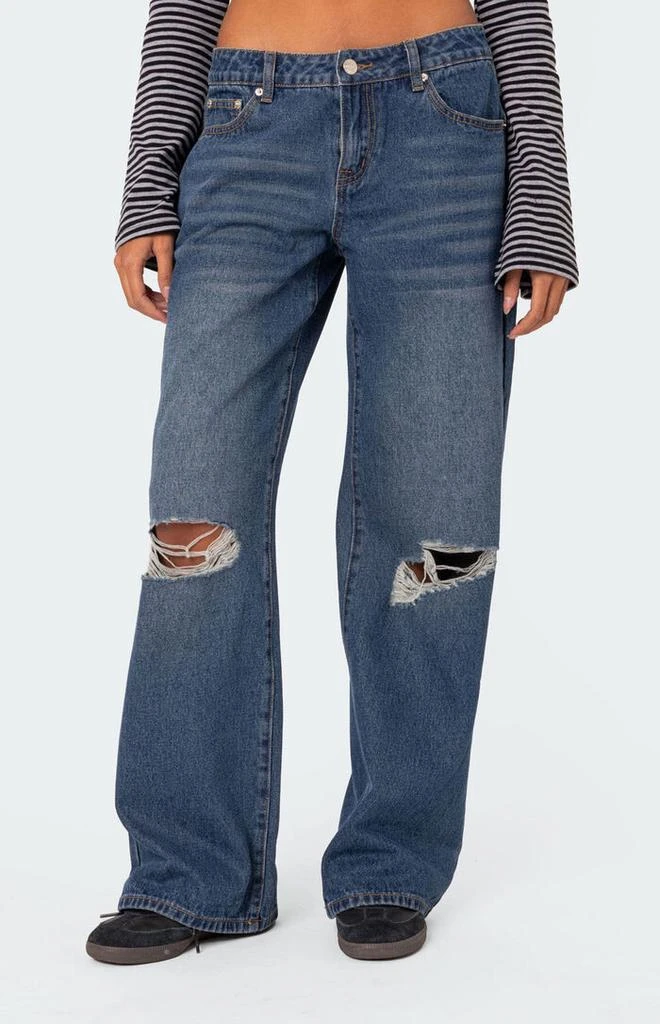Edikted Debbie Distressed Low Rise Baggy Jeans 3