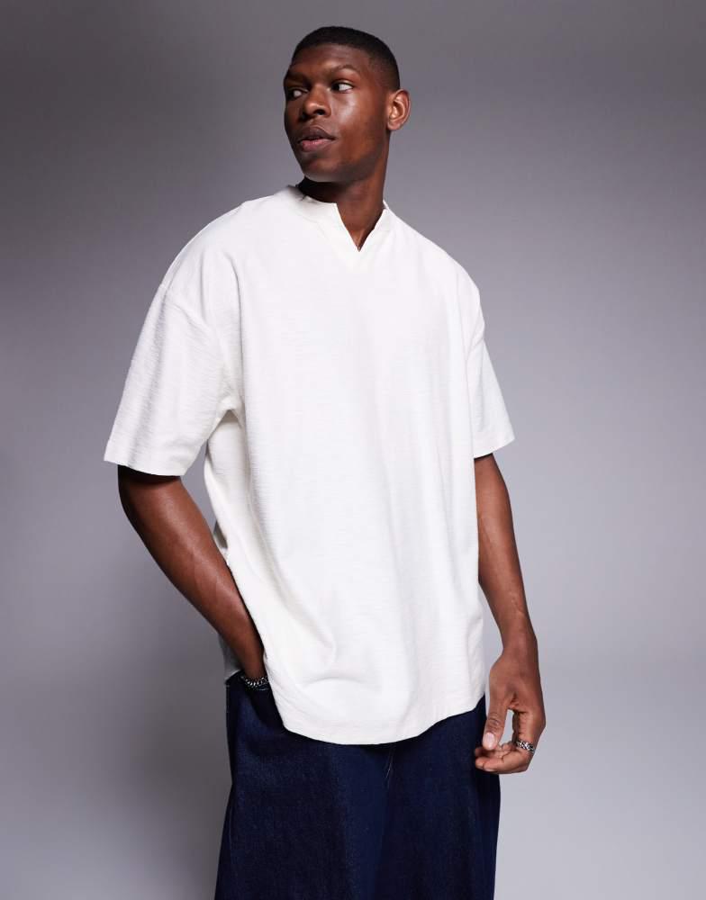 ASOS ASOS DESIGN oversized notch neck linen look t-shirt in cream