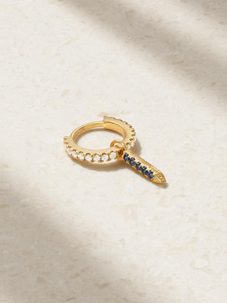 Maria Tash Eternity Bar 18k 黄金、钻石、蓝宝石单只耳环（6.5 毫米）